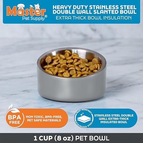 Master Pet Supply Stainless Steel Slanted Dog Cat Food Bowl 8 oz Graphite - Image 3