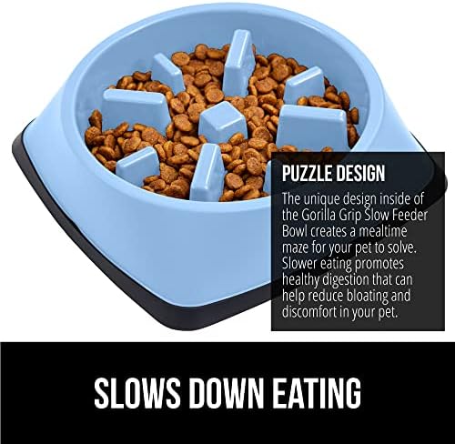 GORILLA GRIP® Patented Slow Feeder Dog and Cat Bowl, BPA Free, 1 Cup Blue - Image 3
