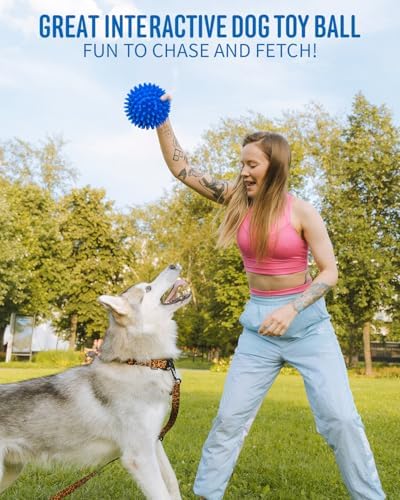 Pweituoet 4.5” Heavy Duty Squeaky Dog Balls for Medium Large Dogs, Dog Toys for Aggressive Chewers, Spike Ball Toys for Clean Teeth and Training(2 Pack) (4.5" red and Blue) - Image 7