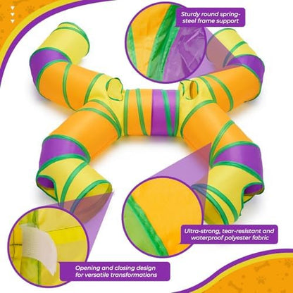 Cat Tunnel for Indoor Cats Large, Collapsible Cat Playhouse Pet Play Tunnel Tube Maze with Hanging Pom-Poms and Interactive Holes for Kitten, Kitty, Puppy, Rabbits, Ferret, Guinea Pig - Image 3