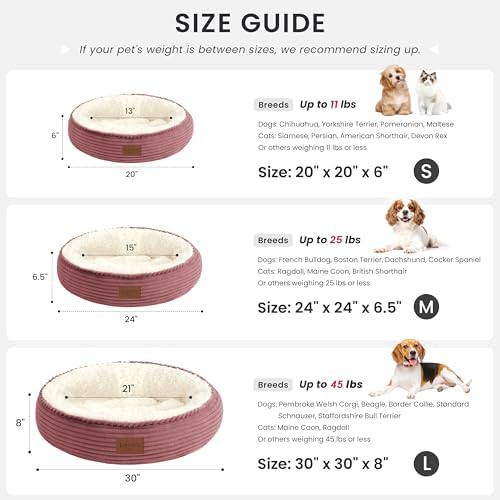 Love's cabin Round Donut Cat and Dog Cushion Bed, 20in Pet Bed for Cats or Small Dogs, Anti-Slip & Water-Resistant Bottom, Super Soft Durable Fabric Pet beds, Washable Luxury Bed Dusty Rose Stripe - Image 4