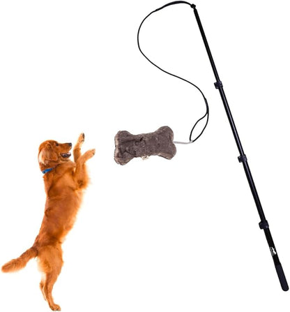 SwiftPaws Flirt Pole Toy - For Dogs - Extendable to 48” and Collapsible to 16” - All Aluminum + Paracord Line - Provides Exercise and Stimulation - For Playful Enrichment - Includes Durable Bone Flag