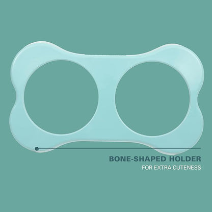 Gibson Home Bow Wow Meow 3-Piece Elevated Dog Bowl Set – Bone-Shaped Raised Feeder with 2 Stainless Steel Bowls for Medium to Large Dogs, Non-Slip, Easy to Clean, Teal