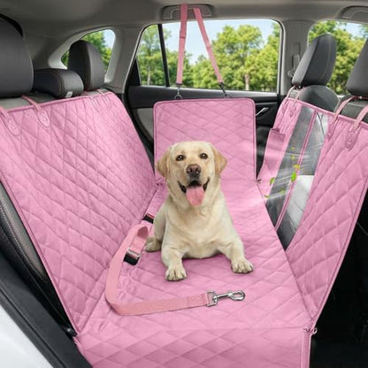 Dog Car Seat Cover, 600D Heavy Dute Car Seat Cover for Dogs Pets, 100% Waterproof Anti-Scratch Nonslip Dog Hammock for Cars, Seat Covers Protector with SeatBelt for Sedan SUV Truck Standard Pink by Victoper