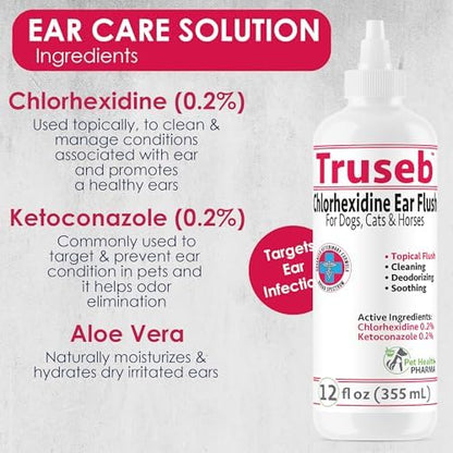 Truseb Maximum Strength Dog Ear Infection Treatment Flush, Cat & Dog Ear Cleaner Solution Medicated with Chlorhexidine & Ketoconazole Helps with Ear Itching Redness Swelling (12 oz) - Image 5