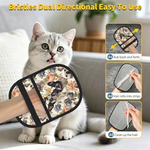 French Bulldog Floral Pied Garden Pet Hair Removal Glove For Cats Dogs - Image 7