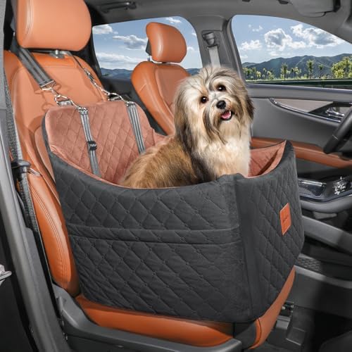 Dog Car Seat for Small/Medium Dogs, Memory Foam Dog Booster Seat, Travel Safety Pet Car Seat with Washable Removable Cover, Storage Pockets for Dogs up to 35 lbs((Black/Brown, Medium) - Image 2
