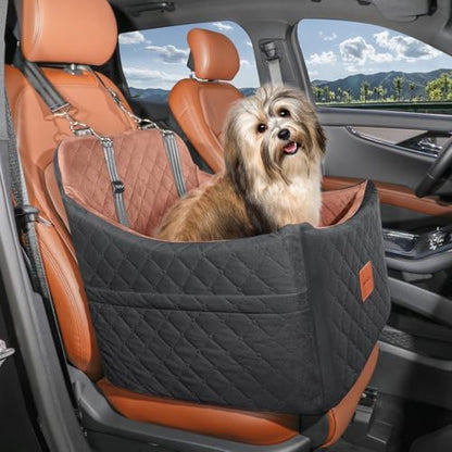 Dog Car Seat for Small/Medium Dogs, Memory Foam Dog Booster Seat, Travel Safety Pet Car Seat with Washable Removable Cover, Storage Pockets for Dogs up to 35 lbs((Black/Brown, Medium) - Image 2