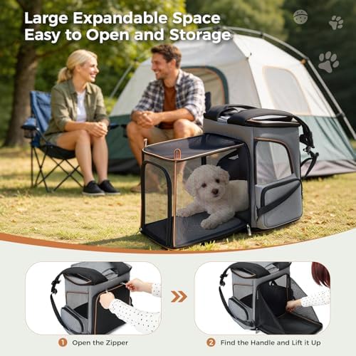 Lekereise Cat Backpack Expandable Pet Carrier Backpack for Small Cats and Dogs, Foldable Dog Carrier Backpack with Inner Safety Leash, Grey - Image 4