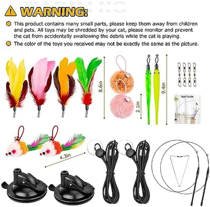 Cat Toys, 2 Pack 3 in 1 Interactive Cat Toy for Indoor Cats with Sticky Super Suction Cup Detachable 10 Pcs Replacements Feathers Balls Mice 2 Wand Hanging Door Kitten Toys - Image 6