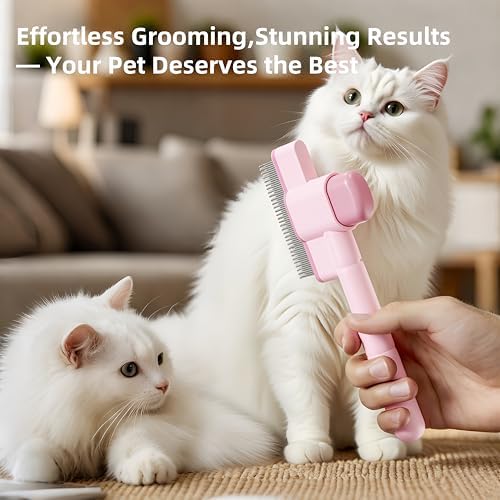 Pet Comb-2 Pack Release Button Grooming Brush for Cats&Dogs Flea Comb,Cleaning Removal Comb Pet Hair Gentle,Kittens Pet Comb to Groom Hair and Knots - Image 5