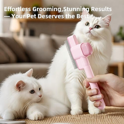 Pet Comb-2 Pack Release Button Grooming Brush for Cats&Dogs Flea Comb,Cleaning Removal Comb Pet Hair Gentle,Kittens Pet Comb to Groom Hair and Knots - Image 5