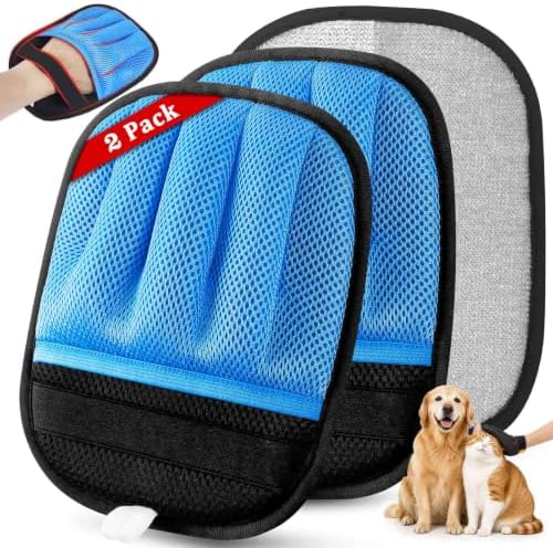 SUETT 2-Pack Pet Hair Removal Gloves, Reusable Five-Finger Grooming Gloves for Dogs and Cats, Removes Pet Hair from Clothes, Sofas, Carpets, and Car Seats, Blue by Unknown