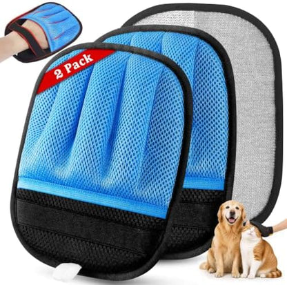 SUETT 2-Pack Pet Hair Removal Gloves, Reusable Five-Finger Grooming Gloves for Dogs and Cats, Removes Pet Hair from Clothes, Sofas, Carpets, and Car Seats, Blue by Unknown