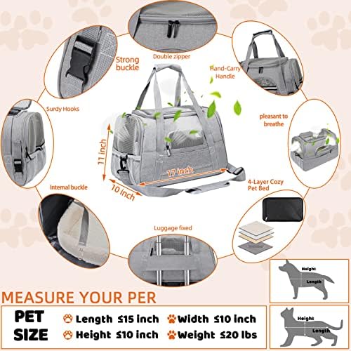 Pet Carrier Bag Airline Approved Up for Cats and Dogs Up to 20LBs, Soft Cat Carrier Dog Carrier Travel Kitten Carrier with Mat, Nail Clipper, Brush, Foldable Bowl Cat Accessories - Image 4