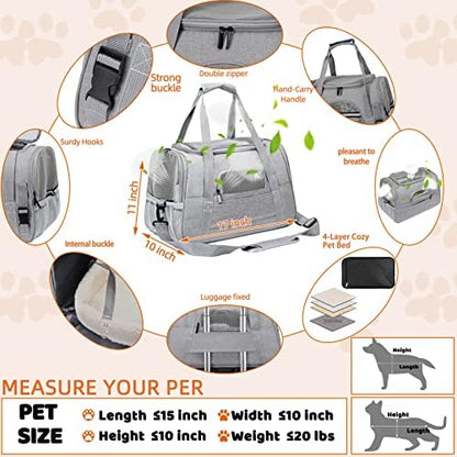 Pet Carrier Bag Airline Approved Up for Cats and Dogs Up to 20LBs, Soft Cat Carrier Dog Carrier Travel Kitten Carrier with Mat, Nail Clipper, Brush, Foldable Bowl Cat Accessories - Image 4