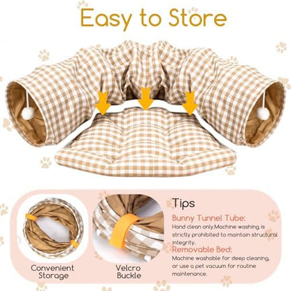 Bunny Tunnel Bed, Collapsible Tunnel Tubes with Removable Bed - Image 3