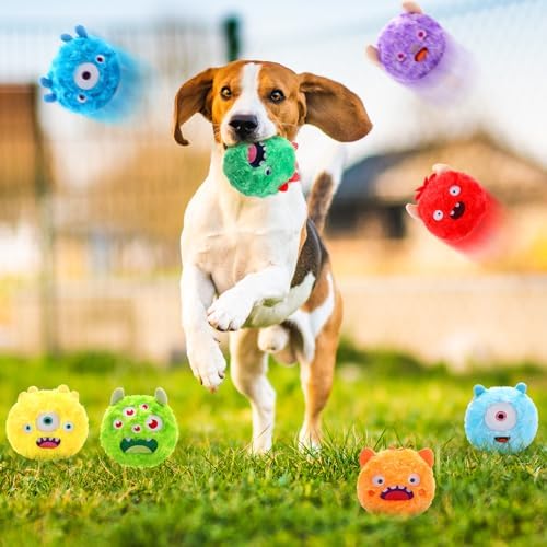 HyDren 8 Pack Plush Squeaky Dog Ball Dog Toys Gift for Small Medium Teething Puppy 2 In1 Fuzzy 4" with Squeakers Cute Funny Chewing Toys for Pet Gift(Funny) - Image 4