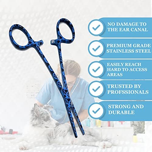 Dog Pet Ear/Nose Hair Puller Grooming Hemostat Locking Forceps Pliers, 5.5" (14cm), Straight (Blue Paws) - Image 4