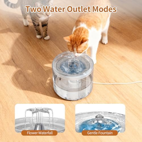 Cat Fountain, 2.6l/87oz Pet Water Fountain Clear Plastic Water Fountains for Cats Indoor with Flower Waterfall Dog Water Fountain Spout with Silent Pump - Image 5