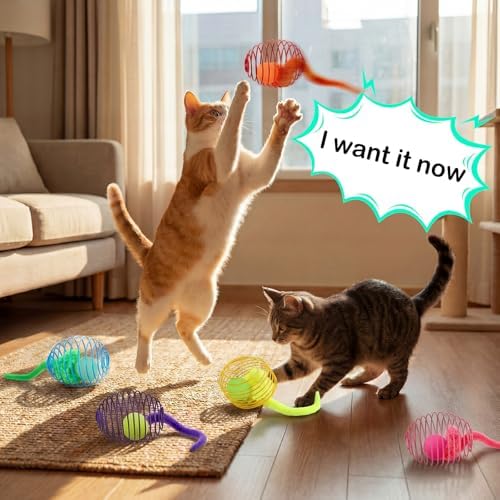 Jecery 5 Pcs Cat Toys Spring,Caterpillar Bouncy Ball,Multicolor - Image 5
