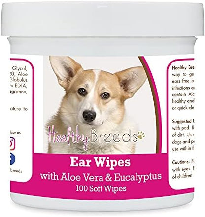 Healthy Breeds Cardigan Welsh Corgi Ear Cleaning Wipes with Aloe & Eucalyptus for Dogs 100 Count by HealthyBreeds