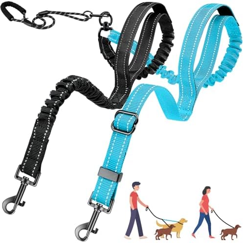 AUTOWT Double Leash for Two Dogs, No Tangle 360° Swivel Dual Dog Leashes with 4 Handles, Super Lightweight for Puppy, Reflective Adjustable Strap and Shock Absorbing Bungee by AUTOWT