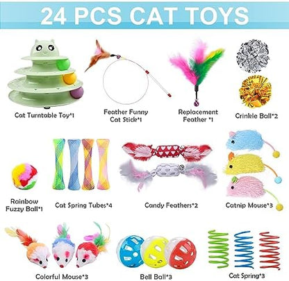 UPSKY 24 PCS Cat Toys Set with Teaser, Mice, Spring, and Various Ball Toys - Image 4