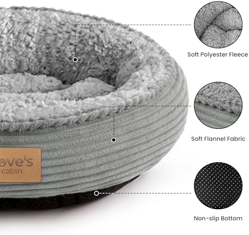 Love's cabin Round Donut Cat and Dog Cushion Bed, 20in Pet Bed for Cats or Small Dogs, Anti-Slip & Water-Resistant Bottom, Super Soft Durable Fabric Pet beds, Washable Luxury Bed Solid Grey Stripe - Image 2