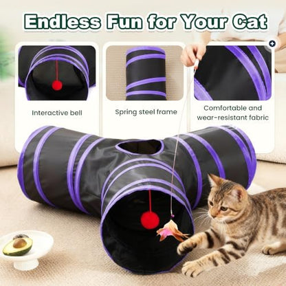 Love's cabin Cat Tunnel for Indoor Cats, 3-Way Collapsible Play Tunnel - Image 4