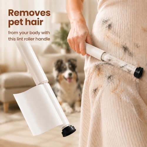 Undercoat Deshedding Tool for Long Thick Coats, 2-in-1 Dog Grooming Brush with Replaceable Lint Roller, Dematting Rakes for Dense Fur & Hair Removal, Long Handled Pet Grooming Accessory Black - Image 3