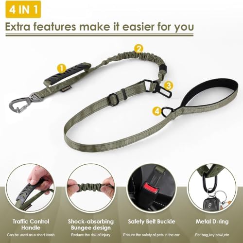 AUBELL Tactical Dog Leash Heavy Duty,4-6ft No Pull Bungee Leash,Green - Image 4