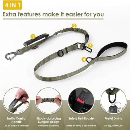 AUBELL Tactical Dog Leash Heavy Duty,4-6ft No Pull Bungee Leash,Green - Image 4