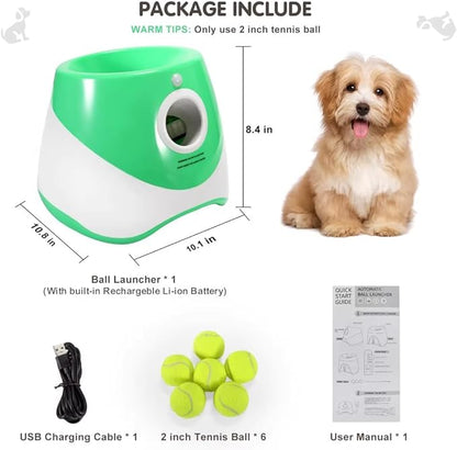 Automatic Dog Ball Launcher – Interactive Dog Toy for Small & Medium Dogs | Include 6 Balls, USB Charging Cable & Adjustable Distance |Hands-Free Fetch Machine for Indoor & Outdoor Play(Green)