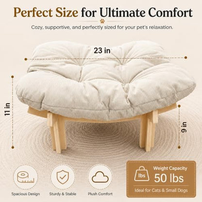 Elevated Cat Bed, Wooden Pet Sofa with Washable Cushion (Square / Beige) - Image 6
