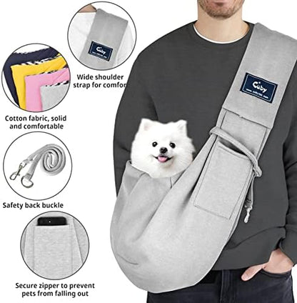 CUBY Dog and Cat Sling Carrier - Hands Free Reversible Small Pet Sling Carrier Bag - Soft Pouch and Tote Design - Suitable for Puppy, Small Dogs Cats Outdoor Travel(Classic Grey) - Image 2