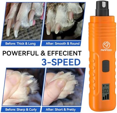 PAPIFFEED Dog Nail Grinder with LCD Display – Quiet Electric Nail Trimmer with Dual LED Light, Safe for Black & Thick Nails, Rechargeable for Small Medium Large Dogs & Cats (Orange) - Image 6