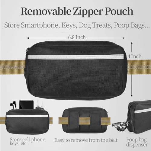 iYoShop Hands Free Dog Leash with Zipper Pouch, Large, 25-120 lbs, Khaki - Image 2