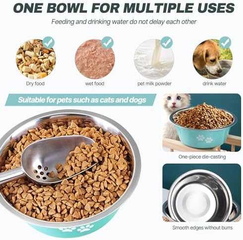 Stainless Steel Dog Bowls, Nonslip Rubber Bottom No Spill Proof Skid Metal Insulated Dog Bowls for Large Medium Small Breed Dogs (Green, 6.6 Cups/53 OZ) - Image 3