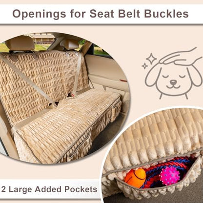 Dog Car Seat Cover, Soft Plush Waterproof Back Seat Protector, Tan - Image 5