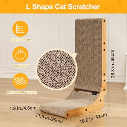 Poils bebe L Shape Cat Scratcher, 26.8 Inch Cat Scratchers for Indoor Cats - Image 4