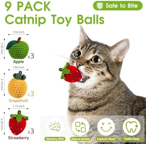 9-Pack Catnip Cat Toys Balls, Handmade Yarn Balls with Natural Silvervine Gall Fruit, Interactive Cat Nip Ball Toys for Indoor Kitten Kitty Enrichment & Stress Relief - Image 5