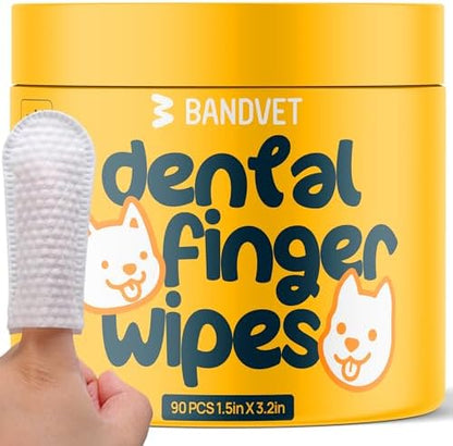 Pack of 90 Dog Teeth Cleaning Wipes - No-Rinse Dog Toothbrush & Effective Dog Dental Wipes (1.5 x 3.15 in) by BandvetWrap