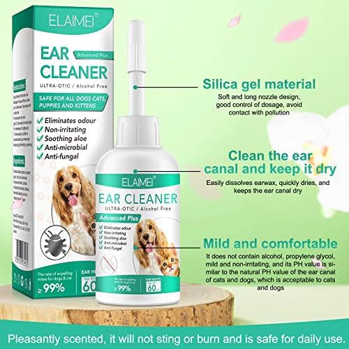 Ear Cleaner for Dogs, Dogs Ear Infection Treatment - Supports Soothing Dog Yeast Infection, Soothes Itchy & Inflamed Ears, Ear Odor, Pet Ear Care Supplement for Small, Medium and Large Dogs - 60ml - Image 5