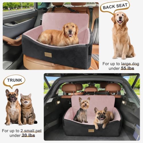 JOEJOY Dog Car Seat for Large Medium Sized Dogs Under 55 lbs, Dog Booster Seat for 2 Small Dogs with Detachable Washable Cover, Memory Foam Pet Car Seat with 2 Safety Belts and Storage Pockets - Image 6