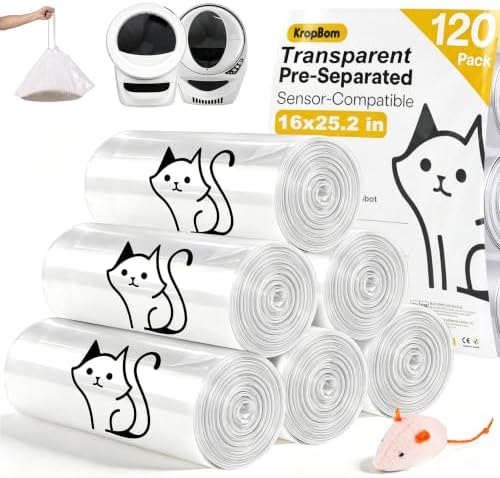 120 Pack Cat Litter Box Robot 4/5/3 Waste Bags, Transparent, Pre-Separated by KropBom