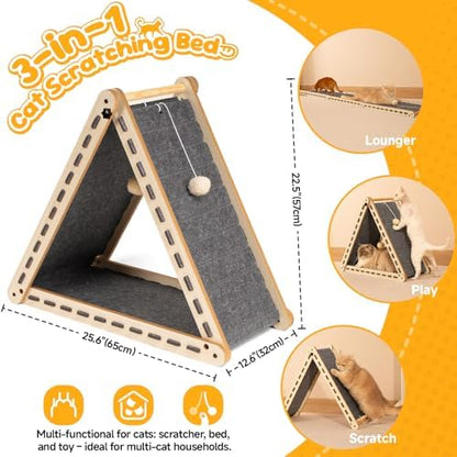 Felt Cat Scratcher for Indoor Cats,Foldable Triangle,Grey - Image 4