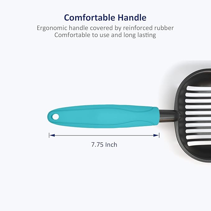 WePet Cat Litter Scoop, Non-Stick Plated Aluminum Alloy Sifter, Kitty Durable Metal Scooper, Deep Shovel, Long Handle, Kitten Pooper Lifter, Size Large, Coated Black Body with Turkish Blue Handle