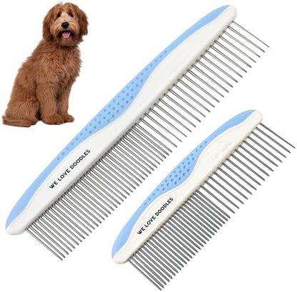 Metal Comb for Dogs, Dog Grooming Detangler Combs For Matted Hair, 2 Pack by WeLoveDoodles