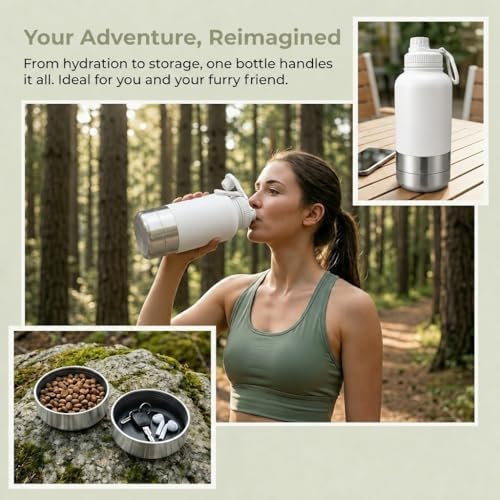 RYNVALE 32oz Insulated Stainless Steel Pet Water Bottle with Dog Bowl - Image 6